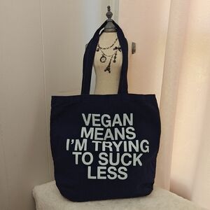 Navy Tote Bag with Vegan Slogan